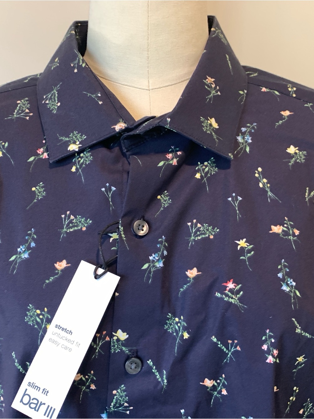 Bar III Navy Floral Dress Shirt NWT